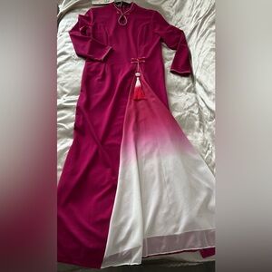 Pink Dress with Tassel Detail Mandarin Style